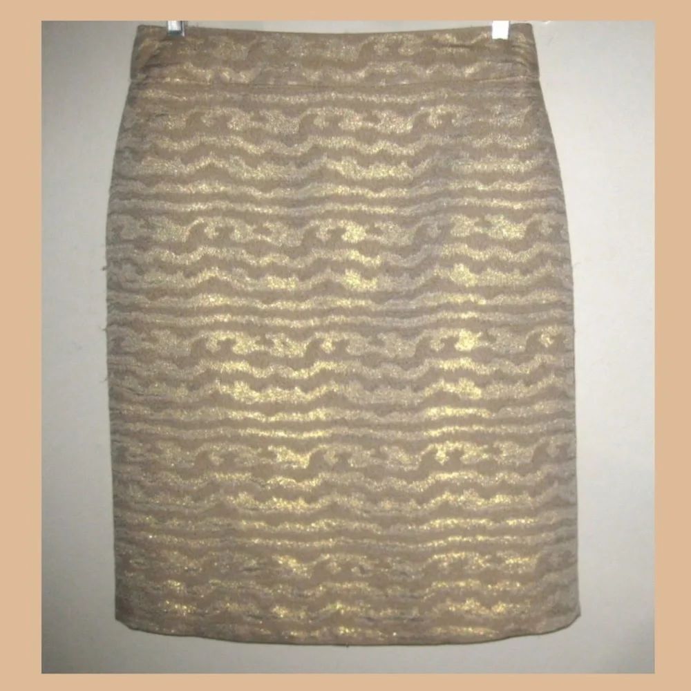 J Crew Pencil skirt 8 Gold Silver Metallic Straight Glittery Lined Pattern Party